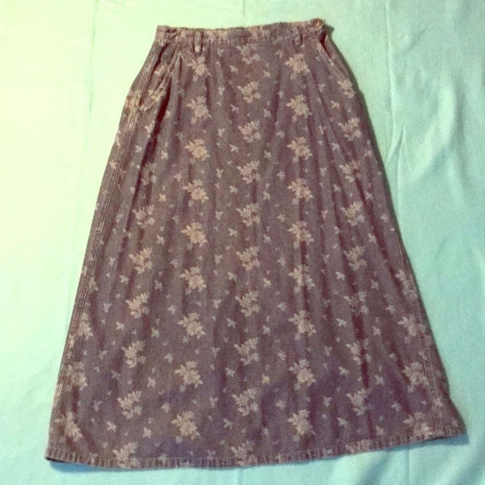 LIZ Claiborne floral vintage jean skirt cotton blue white lightweight size 10